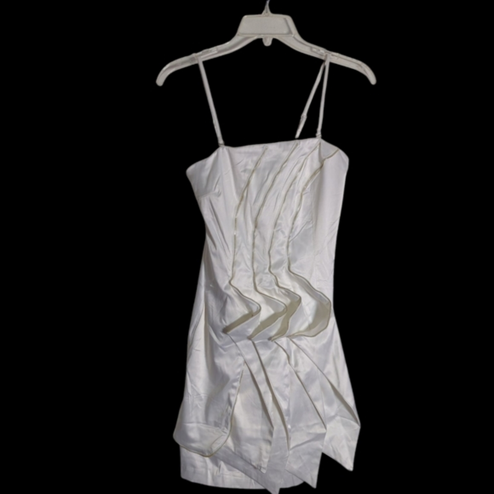 Lucy Paris Womens Dress White Satin Gold Zipper Accent Bridal Bachelorette Small